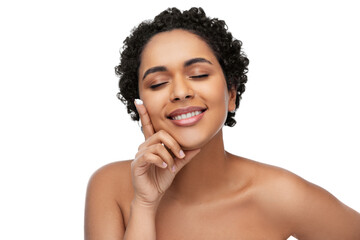 young african american woman with moisturizer
