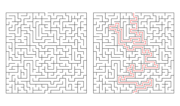 Maze, labyrinth puzzle game. Riddle, brain-teaser game concept (solvable)