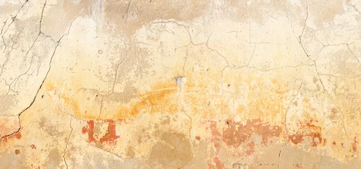 Fotobehang Verweerde muur oude en gebarsten cementmuur, met warme en okertinten. pasteltinten. grote panoramische foto