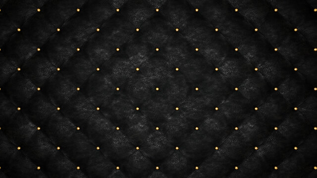 Black upholstery. Leather background. Capitone. High resolution.