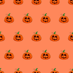Halloween Pumpkins Pattern. Seamless Pumpkin Pattern. Jack-o-lantern Orange Pattern.