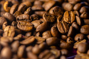 Many roasted coffee beans close up