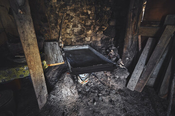 Rural salt eveporator in a dark room