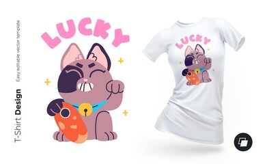 Funny cat character. Print for clothes, posters or souvenirs. Vector