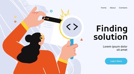 Research innovations and solutions. Presentation slide template or landing page website design. Business concept