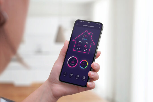 Home temperature control with smart phone app concept