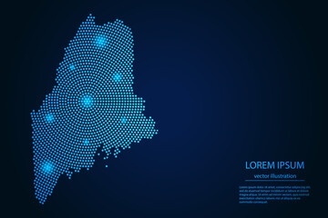 Abstract image Maine map from point blue and glowing stars on a dark background. vector illustration. © Arif Hama