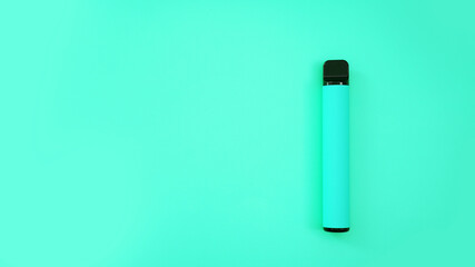Blue disposable electronic cigarette on bright blue background