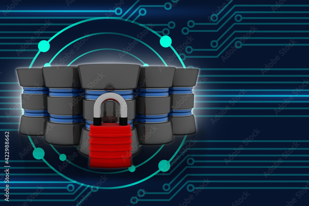 Poster 3d rendering database storage data base protected lock