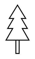 Icon illustration of pine tree with black border and white background.