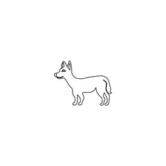 Decorative outline dog dingo, wild australian animal, cartoon character design, Cute flat vector illustration isolated on white, for design zoo alphabet, children invitation, greeting card