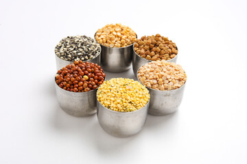 Indian Beans and Pulses in bowl on white background