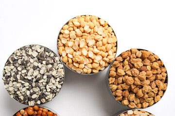 Indian Beans and Pulses in bowl on white background