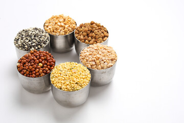 Indian Beans and Pulses in bowl on white background