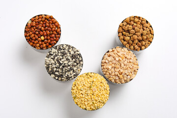Indian Beans and Pulses in bowl on white background