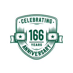 166 years anniversary celebration shield design template. 166th anniversary logo. Vector and illustration. 