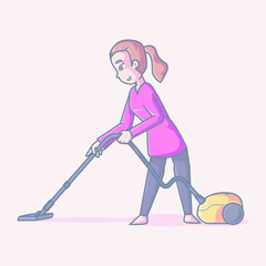 wife house is cleaning. cartoon vector