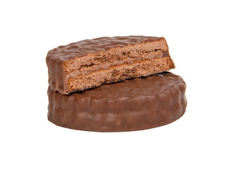Brown chocolate sandwich cookies isolated on the white background