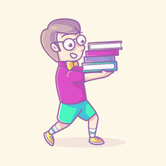nerdy boy carrying books. cartoon vector