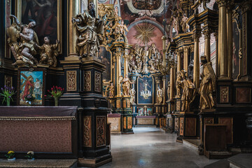 Fototapeta na wymiar LVIV, UKRAINE - March 2021: Interior of The Bernardine church and monastery, today the Greek Catholic church of St. Andrew.