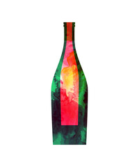Watercolor abstract red wine bottle.