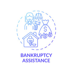 Fototapeta na wymiar Bankruptcy assistance concept icon. Legal services types. Proffesional help to business because of fast money losing process idea thin line illustration. Vector isolated outline RGB color drawing