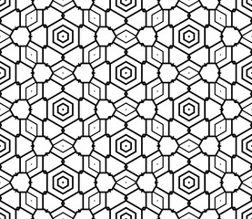 Abstract fantasy thin line hexagon, triangle geometric seamless pattern. Creative mosaic, tile background.