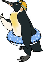 浮き輪をするペンギンさんのキャラクター