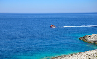 Sailing on East coast of Zante, Ionian Islands, Greece