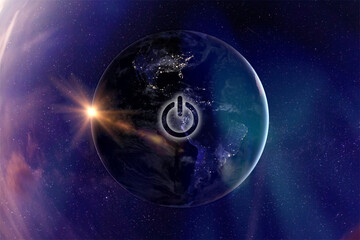 Planet Earth with Power button - On/Off switch. Earth hour/day event. Elements of this image are furnished by NASA.