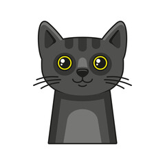 Cute Cat Face Icon. Cartoon Style on White Background Vector