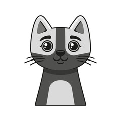 Cute Cat Face Icon. Cartoon Style on White Background Vector