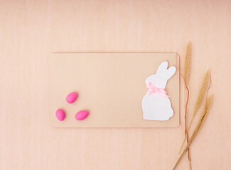Easter holiday concept. Top view. Easter card with a copy space.