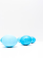 Easter eggs on white background. Easter concept.  Copy space.