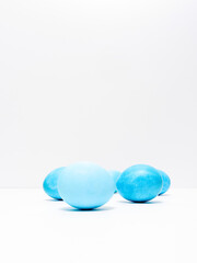 Easter eggs on white background. Easter concept.  Copy space.