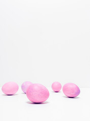 Easter eggs on white background. Easter concept.  Copy space.