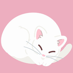 Simple and adorable white cat sleeping flat colored