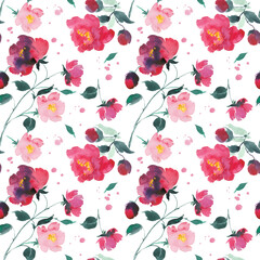 Seamless floral pattern with peonies on light background, watercolor. Template design for textiles, interior, clothes, wallpaper. Botanical art