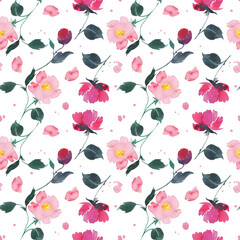 Seamless floral pattern with peonies on light background, watercolor. Template design for textiles, interior, clothes, wallpaper. Botanical art