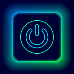 Glowing neon line Power button icon isolated on black background. Start sign. Colorful outline concept. Vector