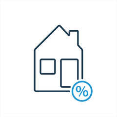 Credit rate of real estate. Loan rate of property. House and percent sign line icon. Mortgage of real estate icon. Vector