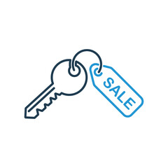 House key line icon on white background. Sale real estate concept. Thin line of home key icon. Vector