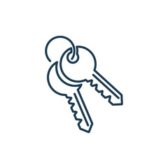 Two house key line icon on white background. Security lock and unlock for door car and house. Thin line of home key icon