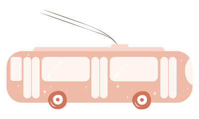 pink toy trolley. Cute kid public  transport. Vector drawn flat illustration, clip art