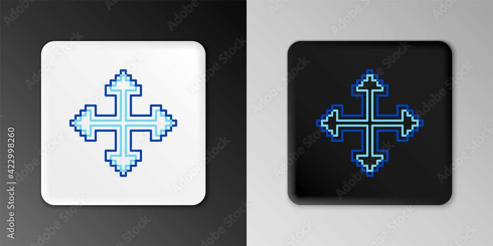 Poster line pixel arrows in four directions icon isolated on grey background. cursor move sign. colorful ou