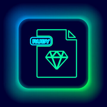 Glowing neon line RUBY file document. Download ruby button icon isolated on black background. RUBY file symbol. Colorful outline concept. Vector