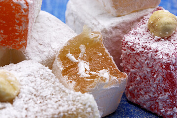 close-up Turkish delight on  background
