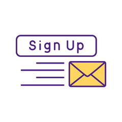 Sign up to send messages RGB color icon. Sending letters in envelope. Subscription to website newsletter. Subscribe to get updates in profile isolated vector illustration
