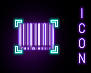 Glowing neon line Barcode icon isolated on black background. Colorful outline concept. Vector
