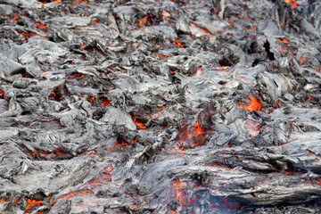 Texture of volcanic lava. Volcano eruption at Fagradalsfjall, Iceland.
